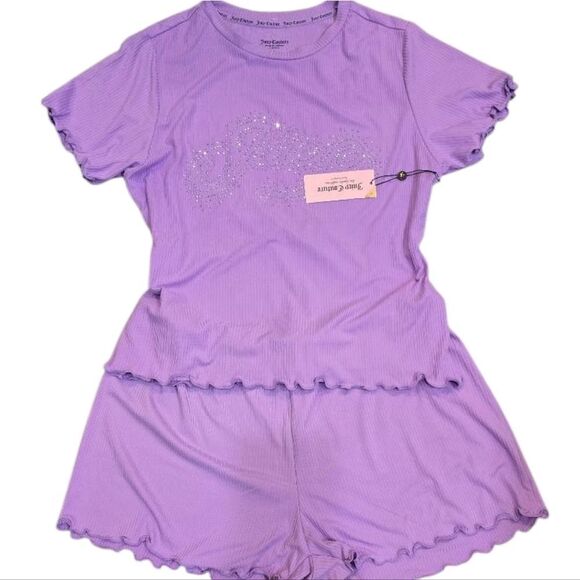 Juicy Couture Rhinestone Logo 2-PC Ribbed Short & Tee PJ Set - Picture 2 of 6